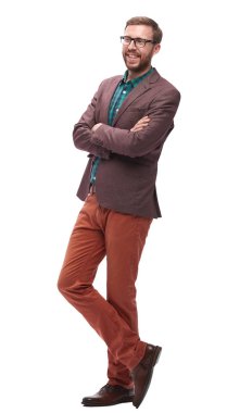 gülümseyen başarılı genç adam . beyaz izole