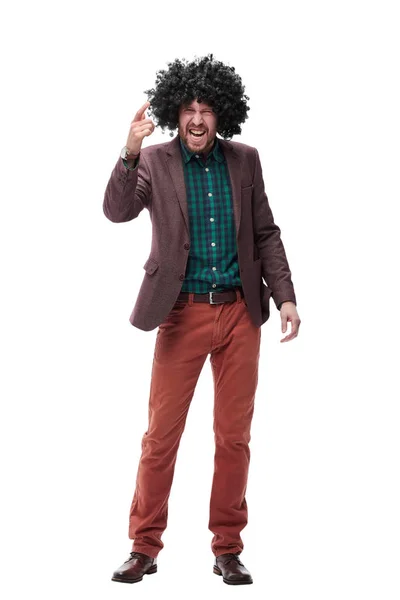 Αστείος σύγχρονος τύπος με περούκα. φωτογραφία με χώρο αντιγραφής — Φωτογραφία Αρχείου