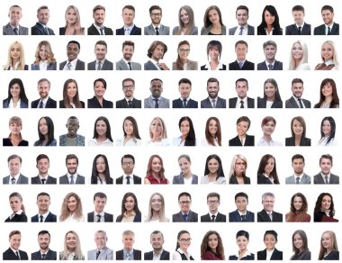 Bir beyazın üzerinde izole edilmiş başarılı çalışanların portreleri