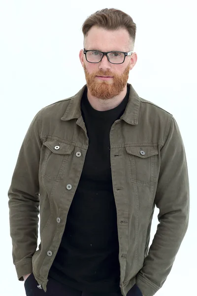 Homem confiante em um preto turtleneck.isolated em branco — Fotografia de Stock