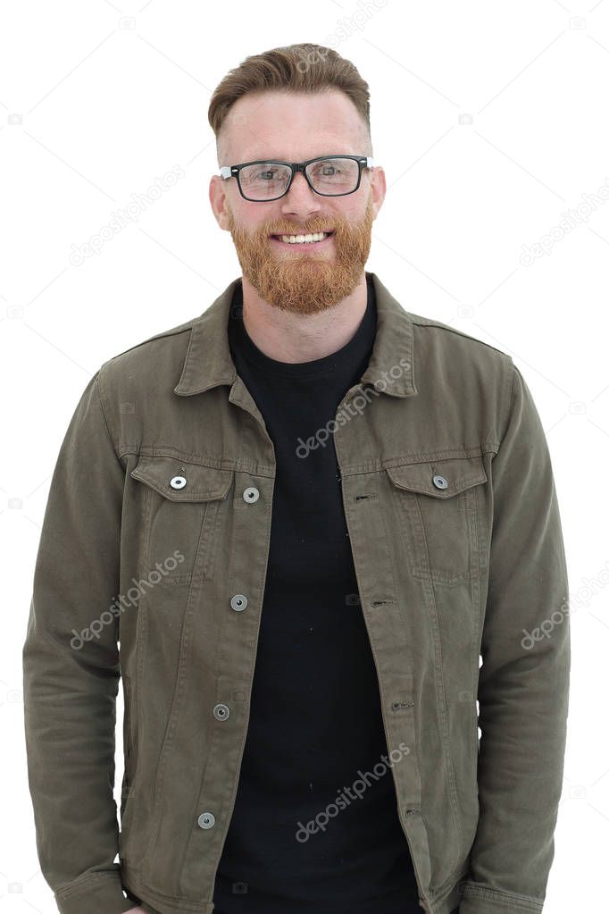 close up. attractive bearded man with glasses