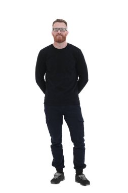 gözlüklü pozitif sakallı adam. beyaz izole