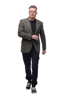 ciddi iş adamı öne çıkıyor . beyaz arka plan üzerinde izole