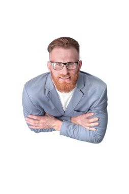 üst görünüm.gülümseyen iş adamı kameraya bakıyor