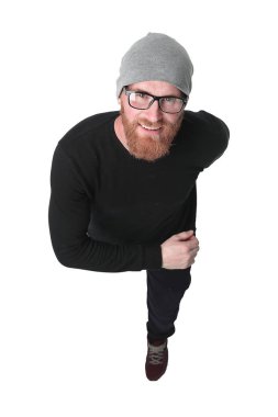 üst görünüm. iyimser modern adam kameraya bakıyor