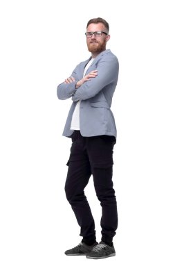 ceplerinde elleri ile emin iş adamı . beyaz izole