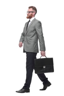 evrak çantası ile emin işadamı öne çıkıyor. beyaz izole
