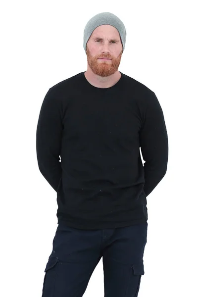 Attraente maschio in maglione nero e berretto di lana — Foto Stock