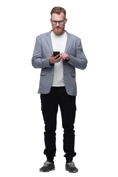 Homem de negócios de sucesso falando no smartphone. isolado em branco — Fotografia de Stock