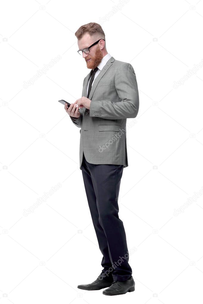 successful businessman looking at the screen of his smartphone.