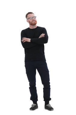 gözlüklü ciddi sakallı adam. beyaz izole