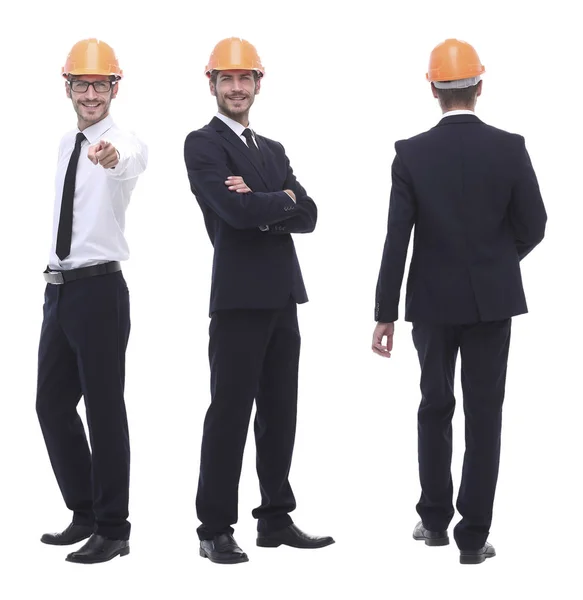 In volle groei .een gekwalificeerde architect in een oranje helm — Stockfoto