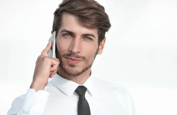 Businessman image talking to mobile — Stock Photo, Image