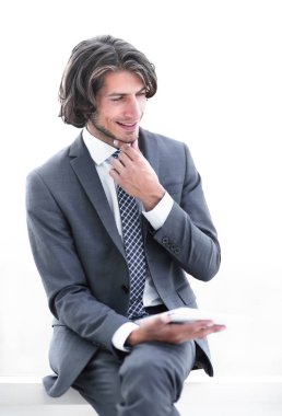 Dijital tablet kopya alanı seyir ile portre .businessman