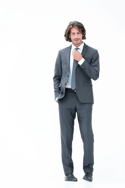 Pełna długość moda model mężczyzna na białym tle. — Zdjęcie stockowe