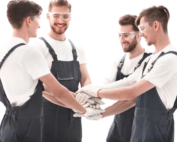 Closeup.group de trabajadores de pie en círculo. — Foto de Stock