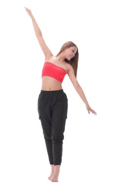 fitness egzersizleri yapan çekici kız. beyaz izole