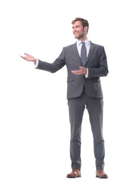 tam büyüme. karşılama jesti bir el ile işadamı.