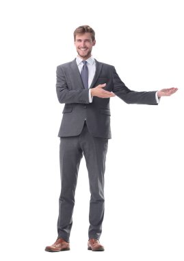 tam büyüme. karşılama jesti bir el ile işadamı.