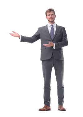 tam büyüme. karşılama jesti bir el ile işadamı.