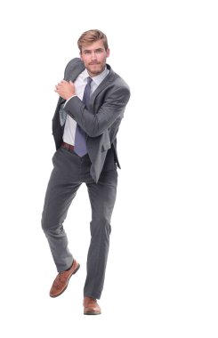 tam büyüme. kararlı genç işadamı ileri gidiyor.
