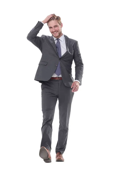 Sorridente jovem homem de negócios confiantemente vai em frente — Fotografia de Stock