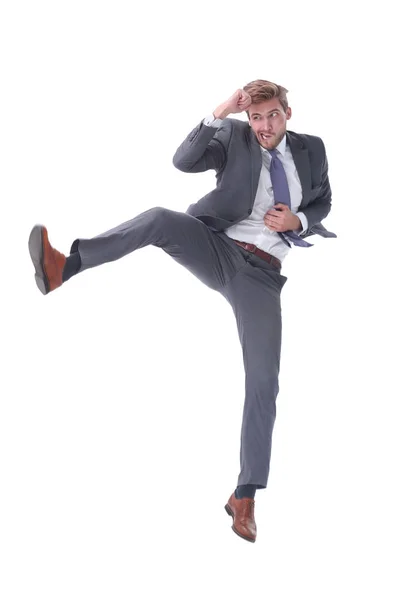 En pleno crecimiento. joven hombre de negocios saltando alto . — Foto de Stock