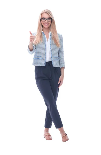 행복한 비즈니스 여자 보여주는 엄지 손가락.isolated 에 흰색 — 스톡 사진
