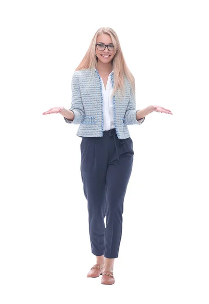 Щаслива молода бізнес-леді. ізольована на білому тлі — стокове фото