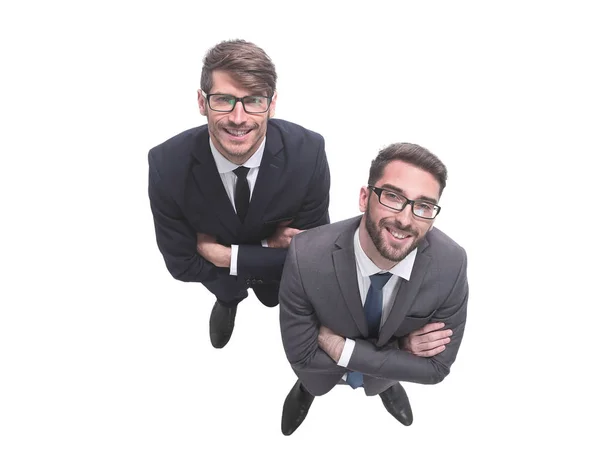 Vista superior. dos hombres de negocios sonrientes mirando a la cámara — Foto de Stock