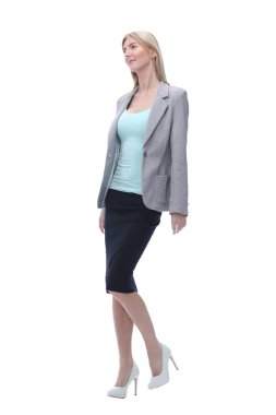 modern genç kadın ileri gider.beyaz izole