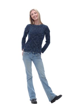 kot pantolon kendine güvenen genç kadın.beyaz izole