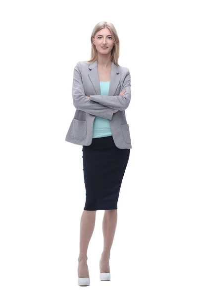 Zelfverzekerde zakenvrouw. geïsoleerd op grijze achtergrond — Stockfoto