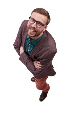 üst görünüm. emin genç adam ileriye dönük