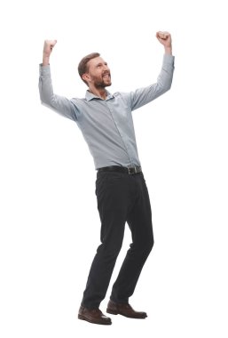 tam büyüme. mutlu bir işadamıportresi.beyaz izole