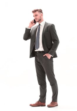 tam büyüme.işadamı bir cep telefonu konuşuyor