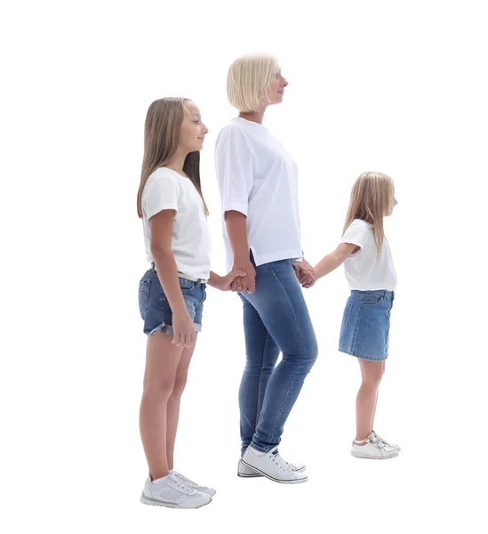 Side view . mom and daughters going together — Stock Photo, Image