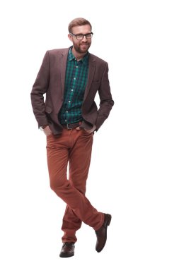 tam büyüme. şık genç adam . beyaz izole