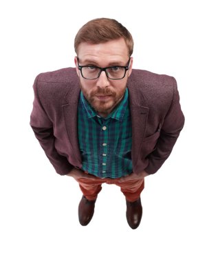 üst görünüm. emin genç adam ileriye dönük