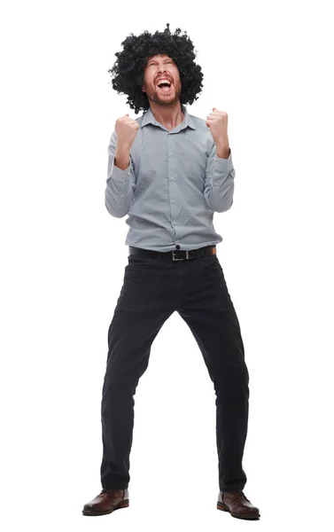 En pleno crecimiento. un hombre muy feliz con una peluca — Foto de Stock