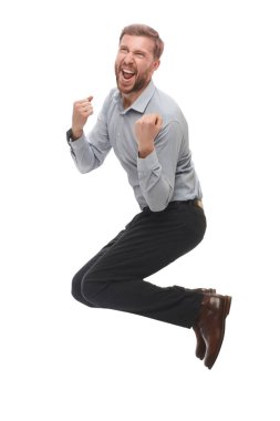 tam büyüme. çok duygusal mutlu işadamı