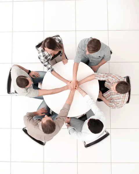 Top view.single business team sitting at the round table — Stock Photo, Image