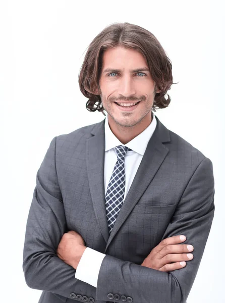 Happy young man with dark hair wearing an elegant suit — Stock Photo, Image