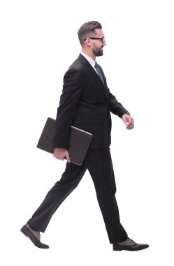 Tam gelişim. Bilgisayarlı başarılı iş adamı öne çıkıyor.