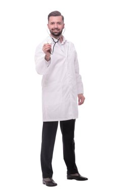 Tam gelişim. Steteskopu olan kendine güvenen bir doktor.