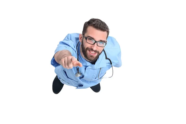Top view. a qualified physician therapist is pointing at you — Stock Photo, Image