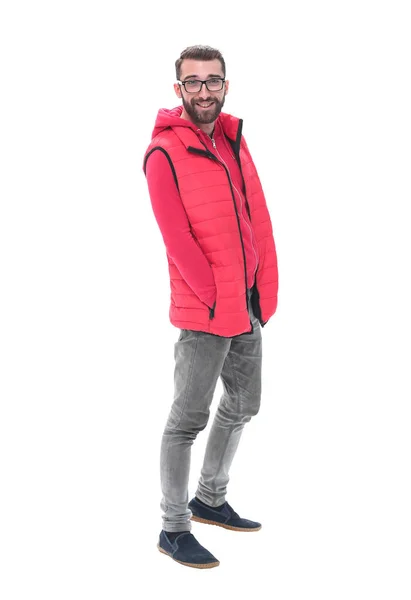 Em pleno crescimento. homem de moda moderna em jaqueta vermelha — Fotografia de Stock
