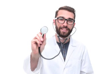 tam büyüme. Pratisyen hekim onun stetoskop gösteren