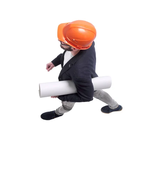 Top view. architect engineer in orange helmet — Stock Photo, Image