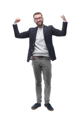 tam büyüme. kendine güvenen modern adam . beyaz izole